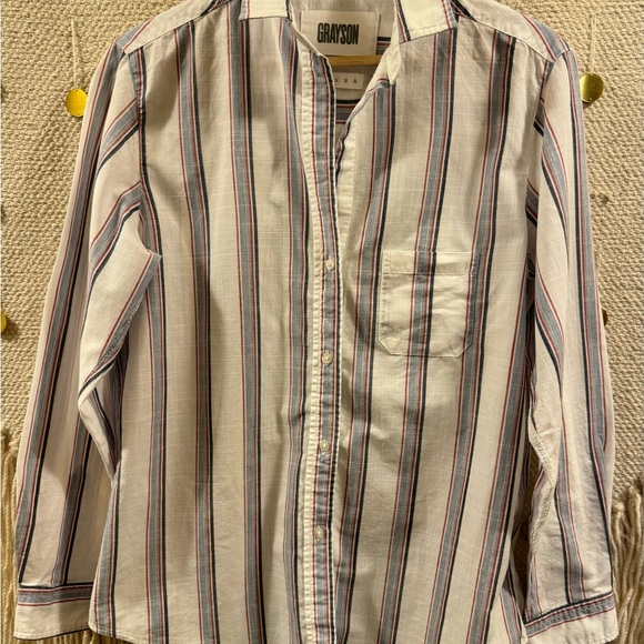GRAYSON Blue and White Stripe THE HERO Long sleeve Cotton Button Up Top 3 - Picture 3 of 10